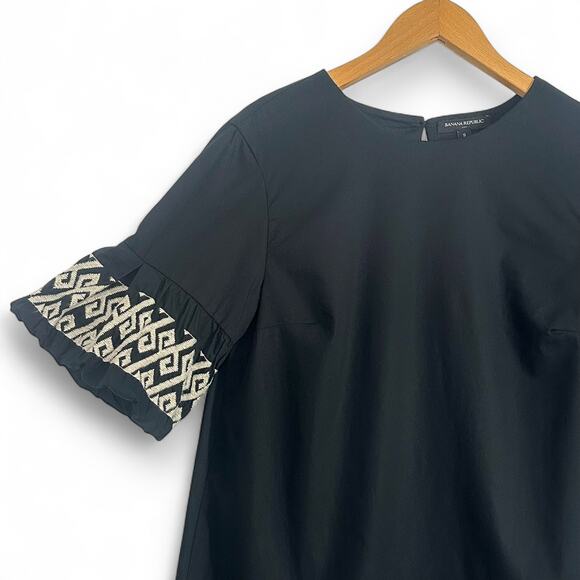 Banana Republic Embroidered-Sleeve Mini Dress Size S Black Bohemian Tribal Trim - Picture 3 of 13